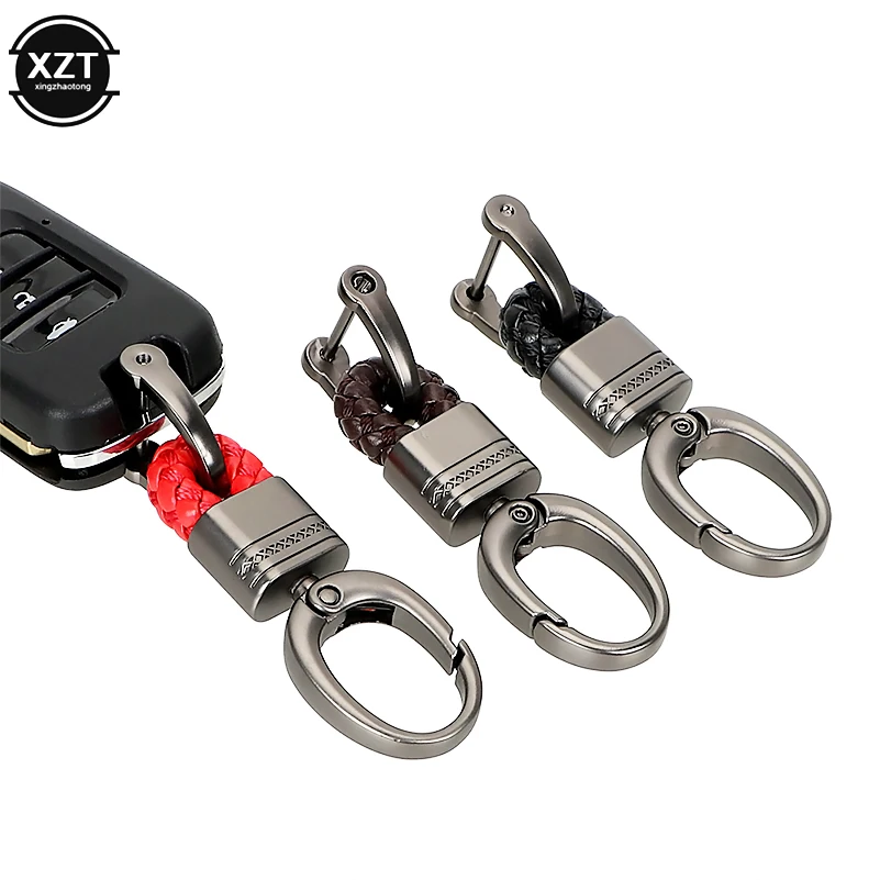 Anti-Lost Car Key Pendant Split Rings Keychain Leather Rope Keyring ...
