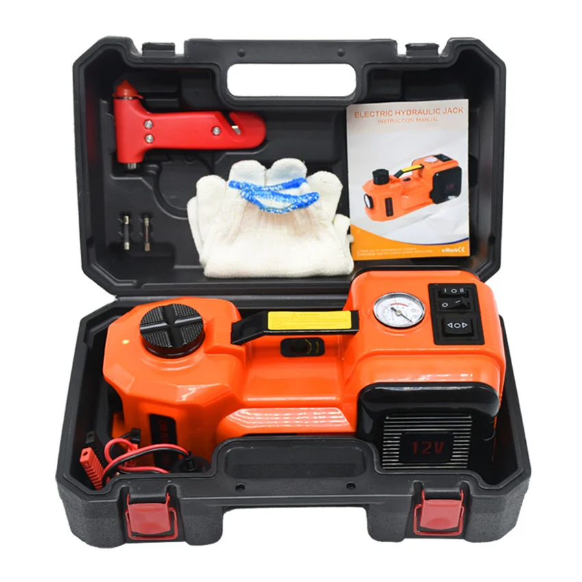 

12V 5Ton Car Electric Hydraulic Floor Jack, Tire Inflator Pump and LED Flashlight 2 in 1 Set With Safe Hammer