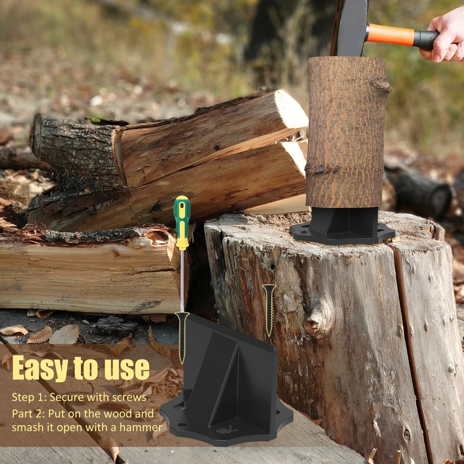 Kindling Splitter Sturdy Carbon Steel Log Wood Splitter Portable Wood Tool with Cloth Bag Manual for Home wood splitter