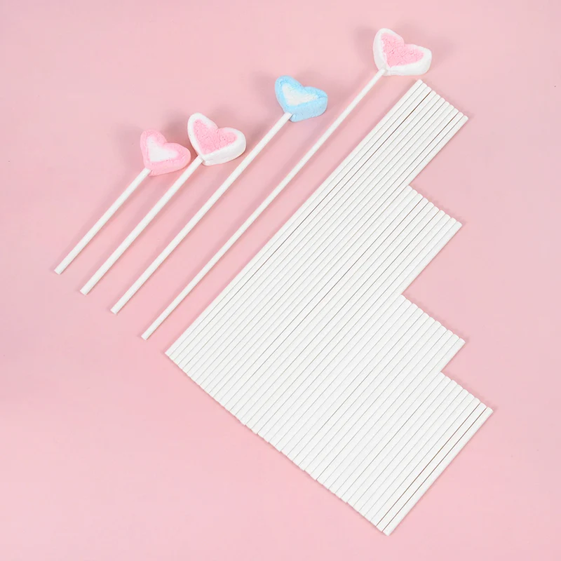100pcs 8-20cm White Lollipop Stick Safe Solid Core Chocolate Sugar Candy Paper Sticks Cake Pop Sticks DIY Mold Bakeware Tools lollipop sticks