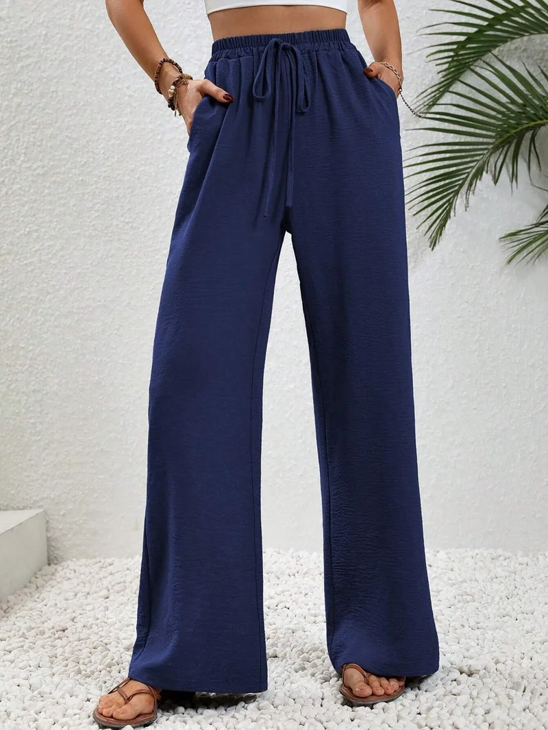 Ladies Fashion All-in-one Solid Color Floor-length Wide-leg Pants Casual Pants