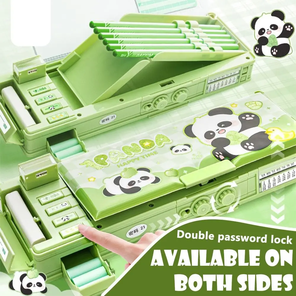 Cartoon Double Layer Pencil Case Large Capacity with Combination Lock Stationery Box Stationery Organizer Back To School Gift pencil cases stationery box