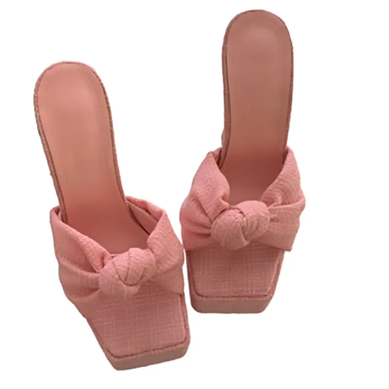 

2023 European and American Women's New Thick Heel Waterproof High Heel External Slippers 4694