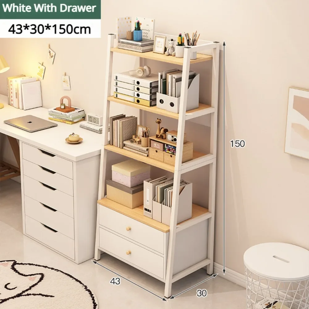 Multilayer Open Bookcase Living Room Storage Shelf Trapezoidal Kitchen Organizer Cabinet With Drawer Floor Display Bookshelf
