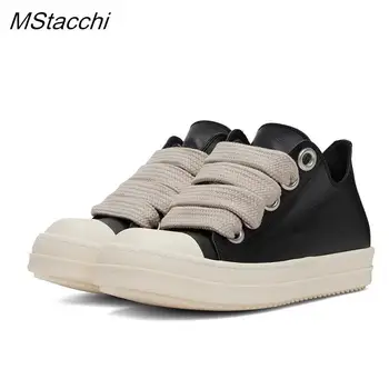 Men's Women Platform Sneakers Black Leather Zipper Lace Up Casual Shoes Thick Bottom Sneakers Large Size Chaussure Femme 2025