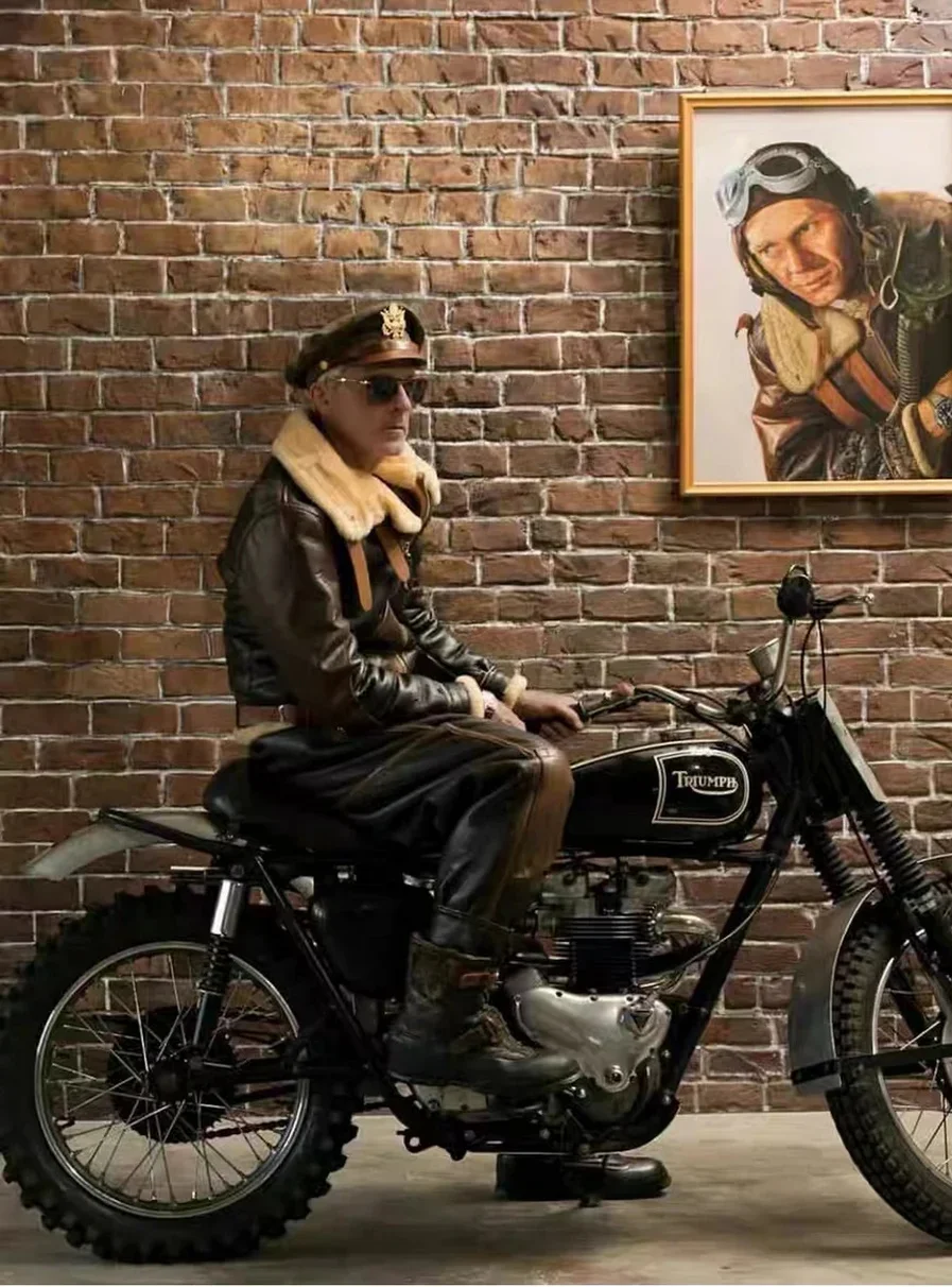 Description Picture 3 of itemBomber B3 Pilot Clothing Fur One Washed Vintage Casual High Quality Warm Men's Coat Leather Flight Suit Genuine Jacket