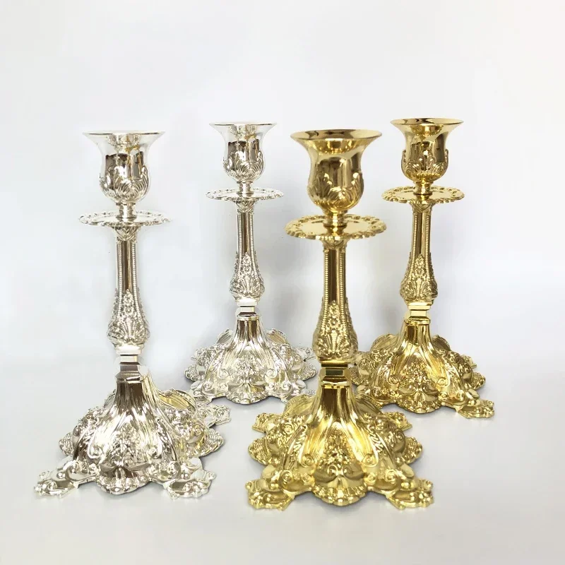 Candle holders Metal Gold Silver Single Arm Candle Holders Home Romantic Candlelight Dinner Props Hotel Wedding Party Stick Candle Stand Decor