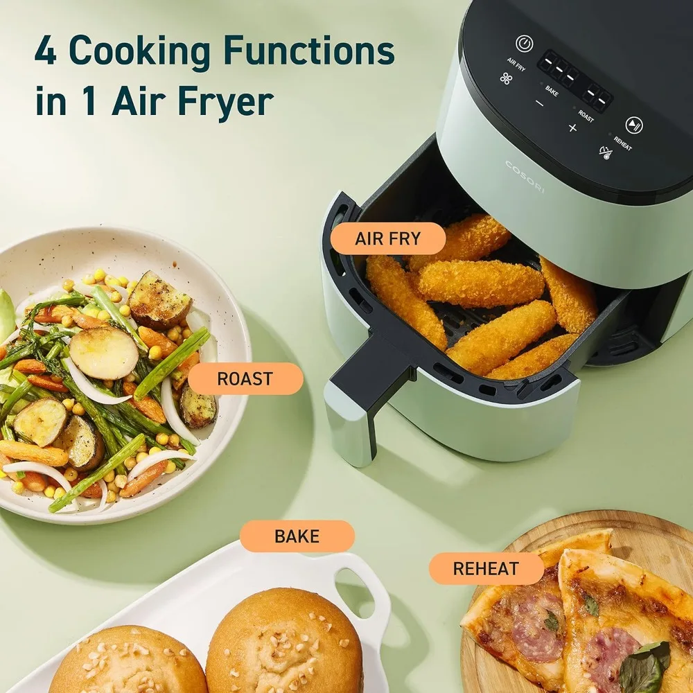 Small Air Fryer Oven 2.1 Qt, 4-in-1 Mini Airfryer, Roast, Reheat, Low-noise & 100 PCS Square Disposable Paper Liners, Non-Stick 3