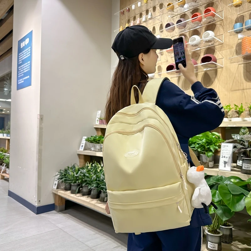 

2023 New Solid Color School Bags For Teenage Girls Backpack Female Nylon Women Student Large Capacity Laptop Travel Unisex