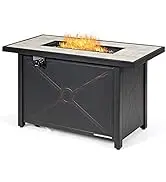 Giantex Gas Fire Pit Table w/Ceramic Tabletop, 42 Inch 60,000 BTU Rectangular Propane Fire Pit Ta...
