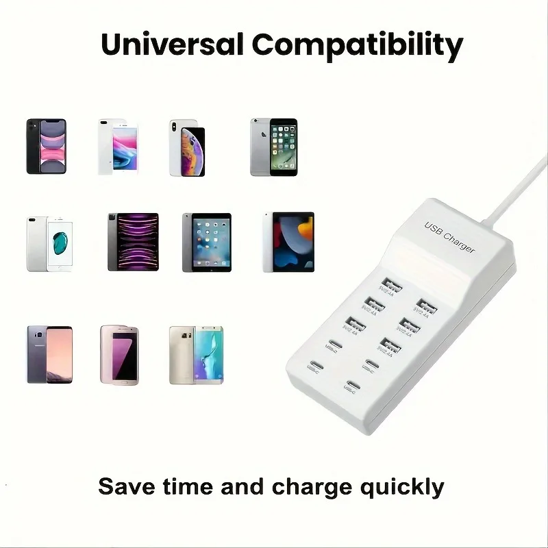 High Speed 10-Port 5V USB Hub AC Charger Strip Adapter Portable EU US UK Plug Wall Charger For Home Office Travel Multi Device