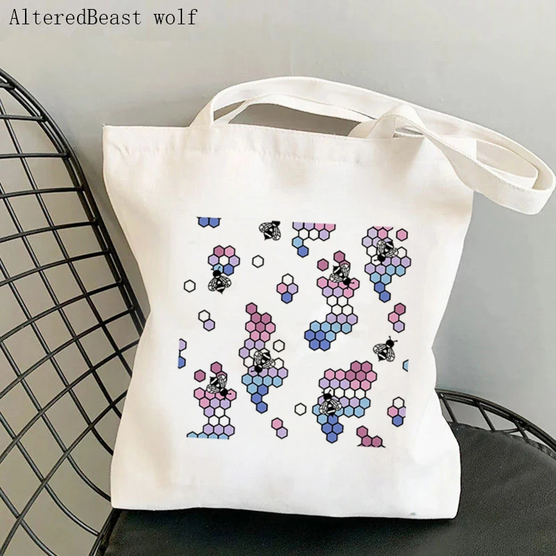Women Shopper bag Bi Pride Bees Printed Kawaii Bag Harajuku Shopping Canvas Shopper Bag girl handbag Tote Shoulder Lady Bag