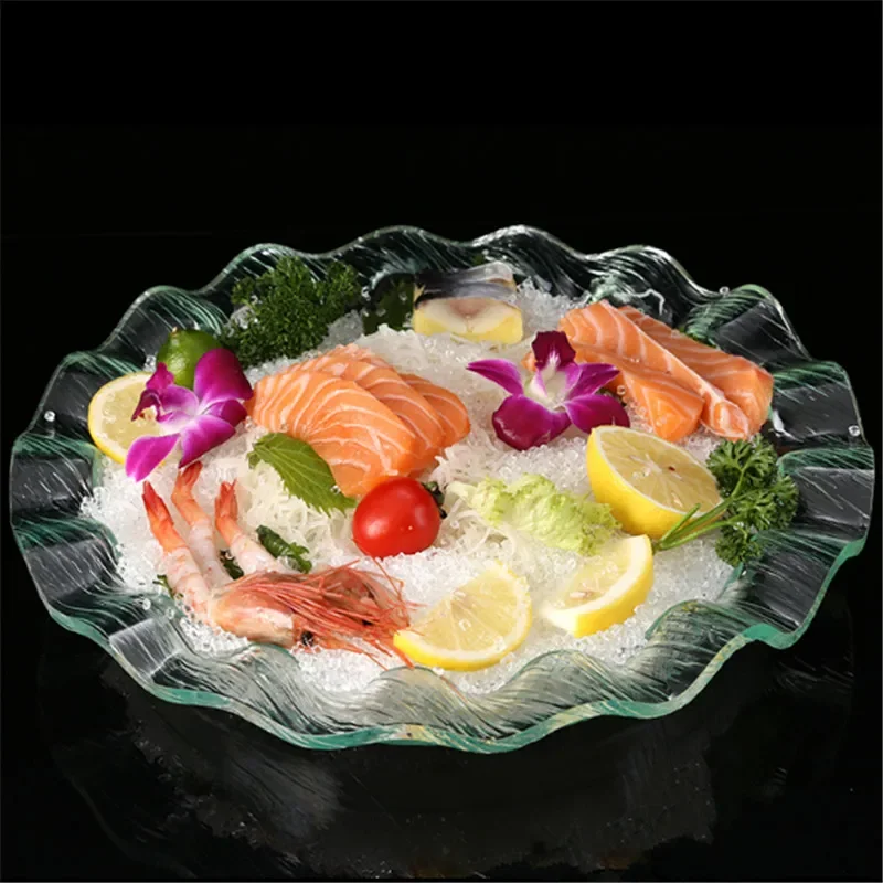 

Acrylic round sashimi ice tray transparent cuisine sushi fruit plate seafood platter dry ice tray salmon oval tray kitchen tools