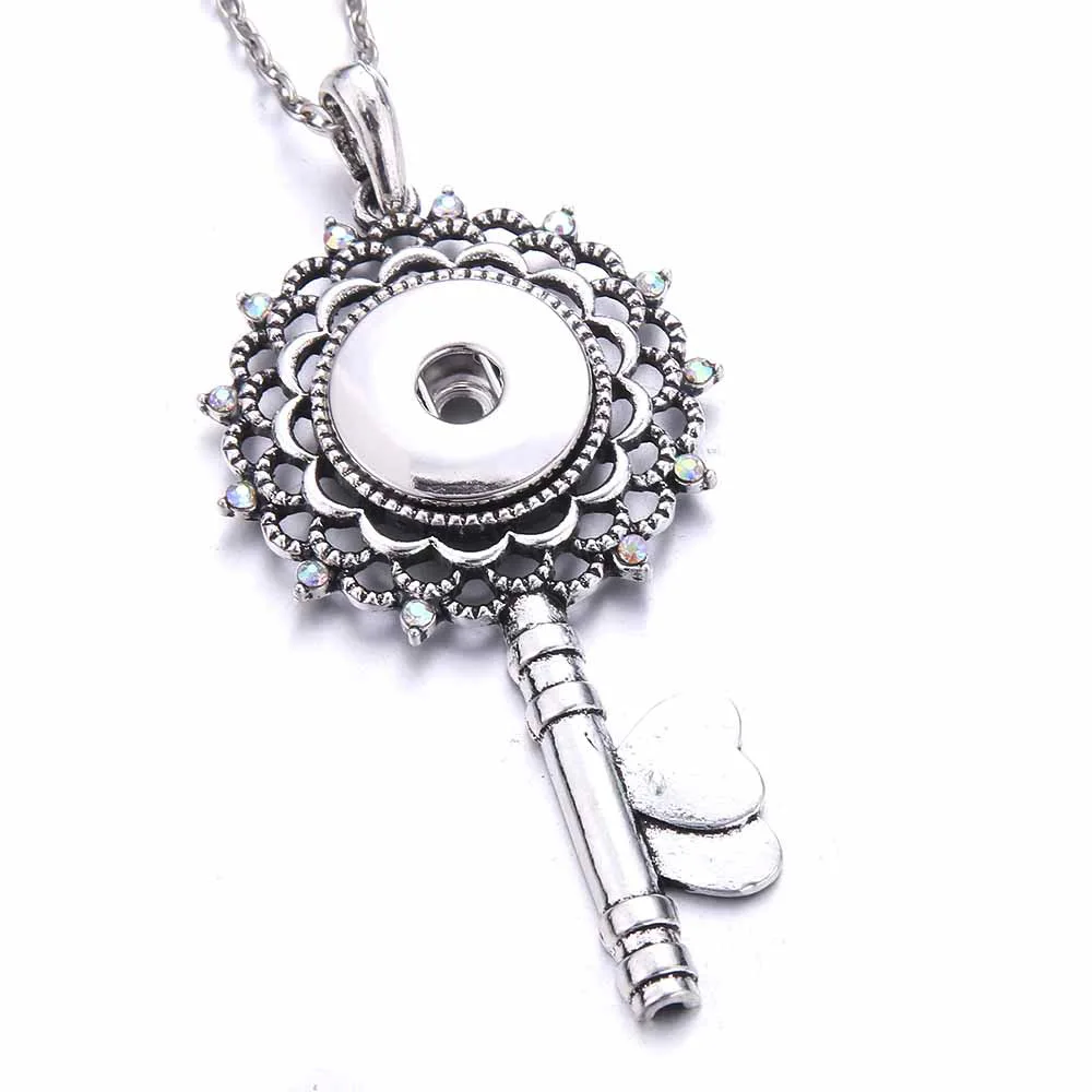 10pcs Metal Key Owl Guitar Crystal Snap Button Necklace Fit 18MM Snap Buttons Jewelry Pendant Necklaces
