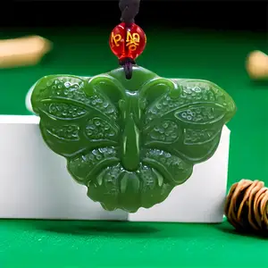 Image for Green Real Jade Butterfly Pendant Necklace Talisma 