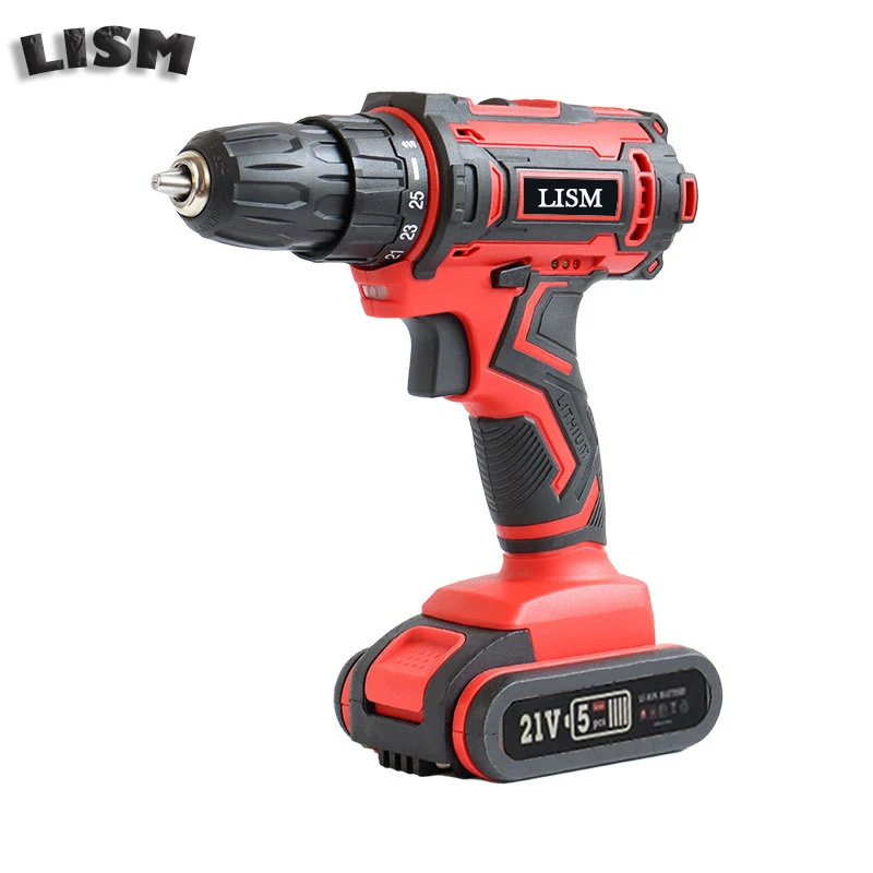 LISM 21V Cordless Lithium Drill Electric Screwdriver Multi-Function Drilling Two-Speed ​​High Torque Power Tool