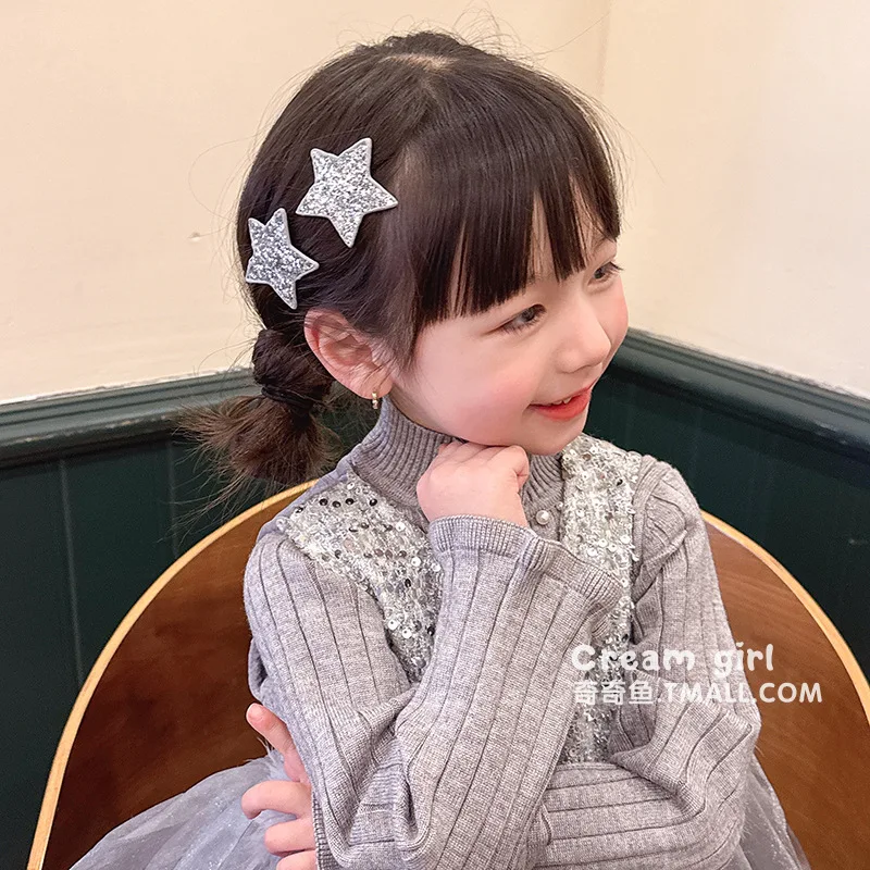 Baby Rhinestones Side Stars Hairpins Advanced Five-pointed Headgear for Little Girls Broken Hair Clips