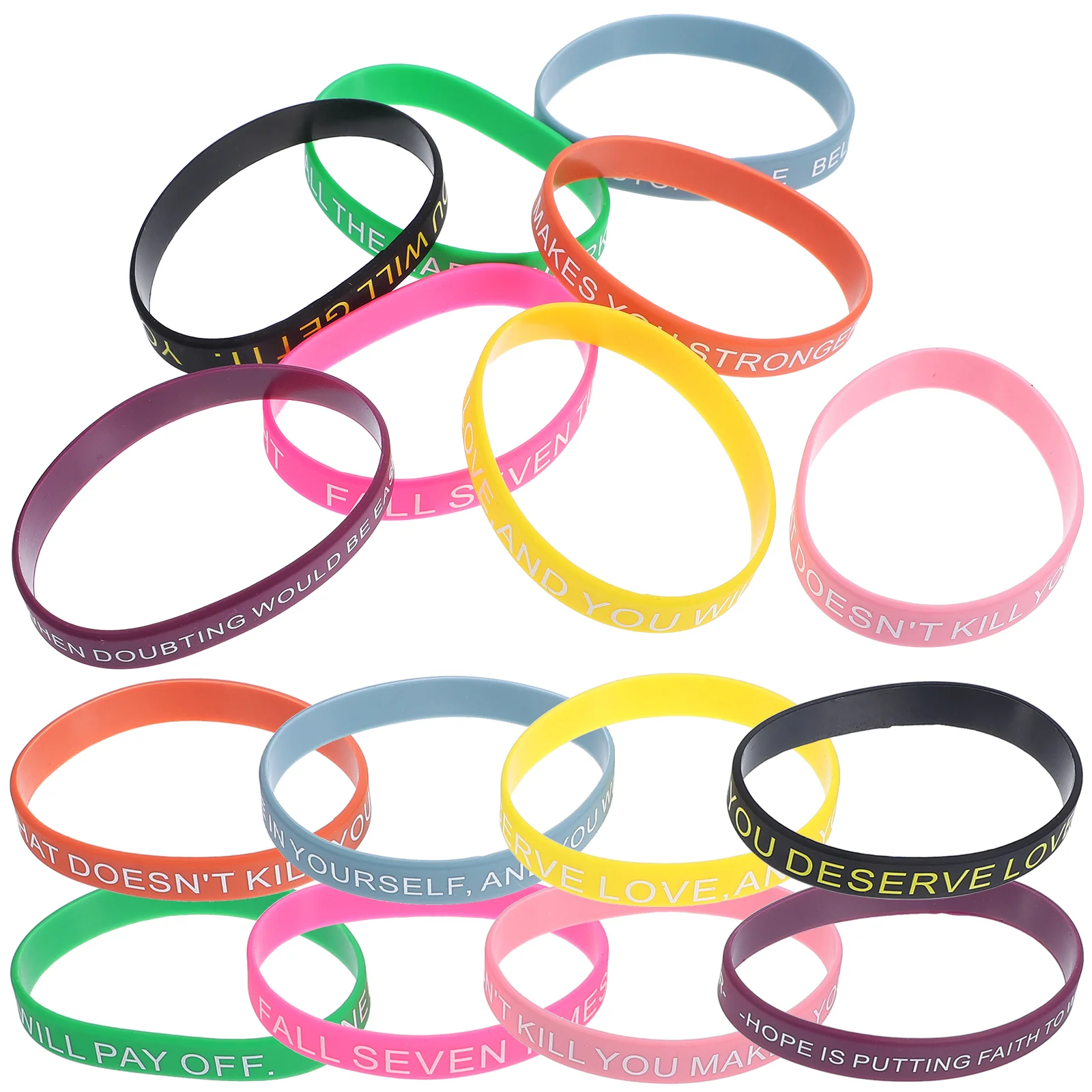 

100 Pcs Motivational Bracelet Wristbands Silicone Quotes Colored Bracelets Women's Silica Gel DIY Unisex