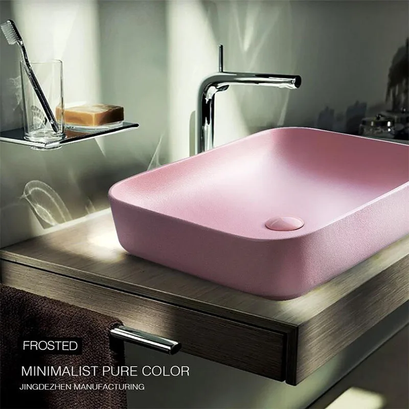 Simple Household Ceramic Washbasin Toilet Bathroom Small Utensils Sink Bowl Pink Basin Washbasin Bathroom Sink 5