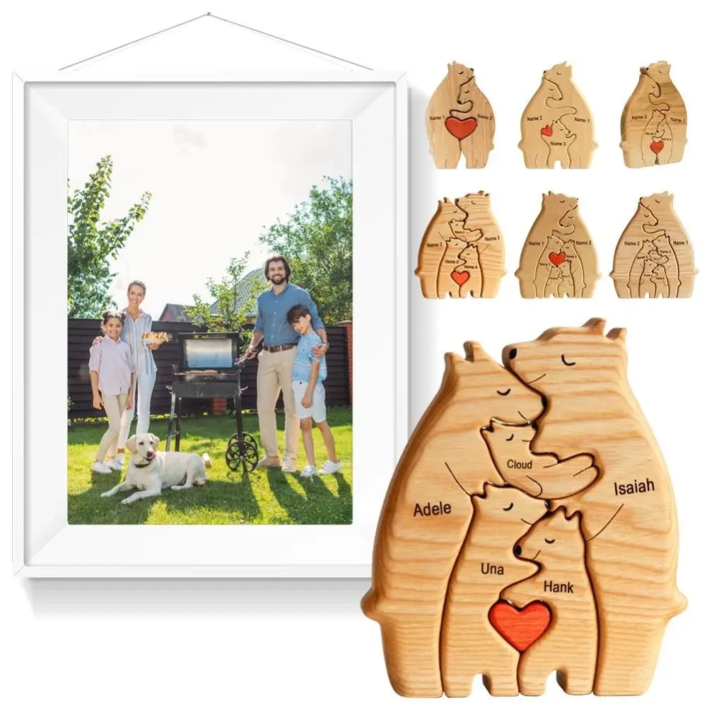 

Desktop Ornament Wooden Bear Family Statue Handmade Home Table Decoration Animal Statue Home Wooden Art Puzzle Mother's Day