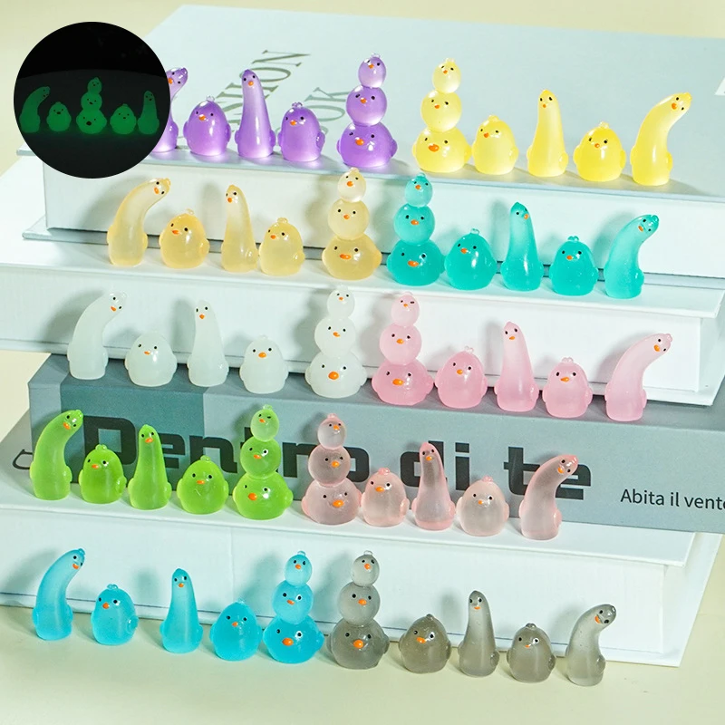 

5PCS Luminous Mini Resin Funny Chicken Combination Toys Micro Landscape Decoration Cartoon Cute Car DIY Interior Ornaments
