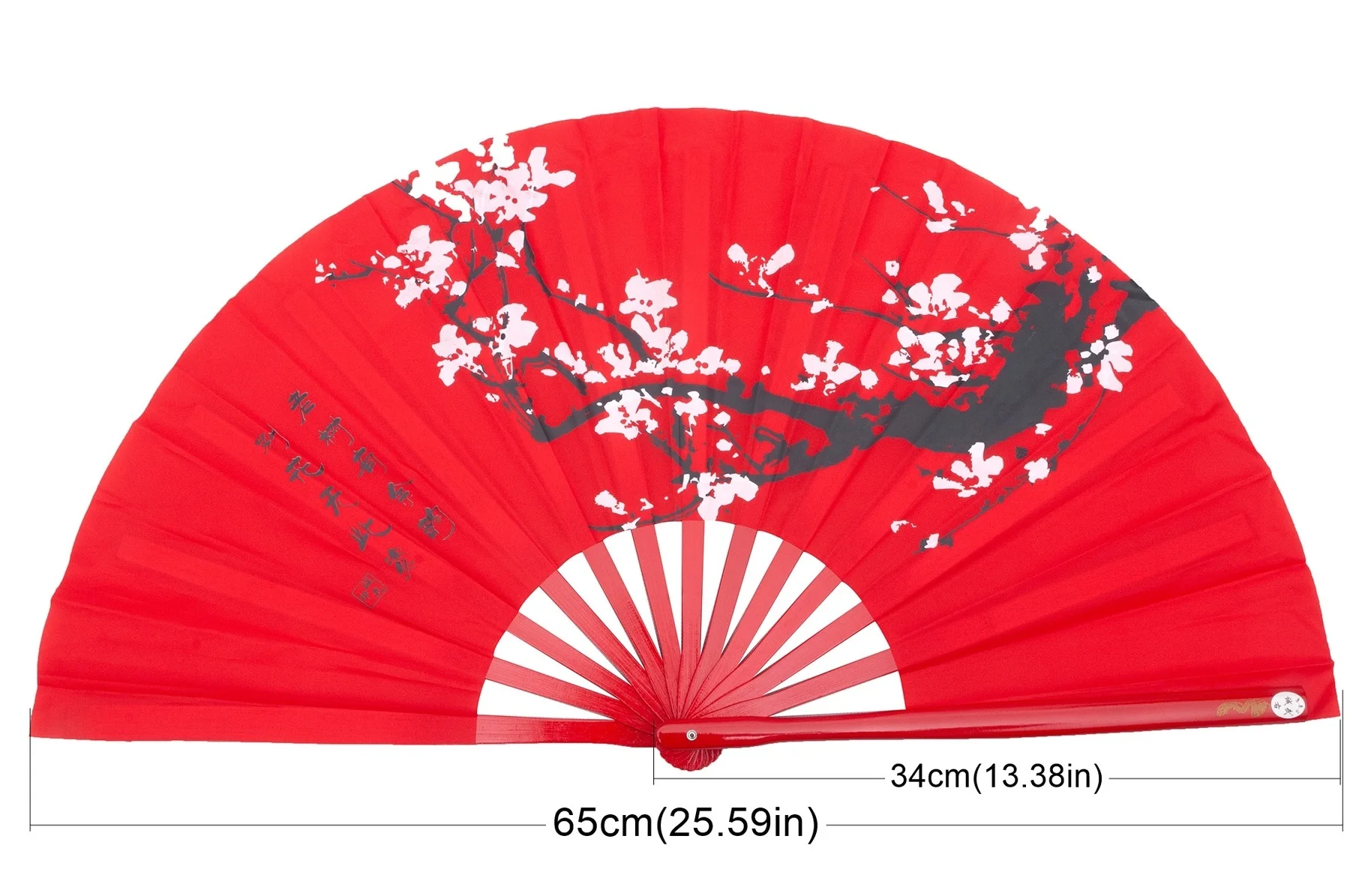 Tai Chi Fan 34cm Bamboo Chinese Kung Fu Fans High Quality Martial Arts Fan Two Hands Fans Plum Flower Pattern Red Cover