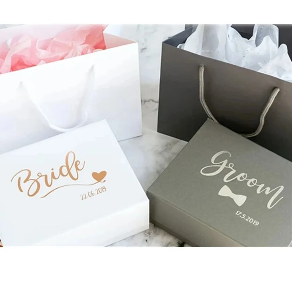 

Custom foil gold selected printing,bridesmaid and best man invitation gift box set,,Gift Box/ with Wedding Date,thank you box