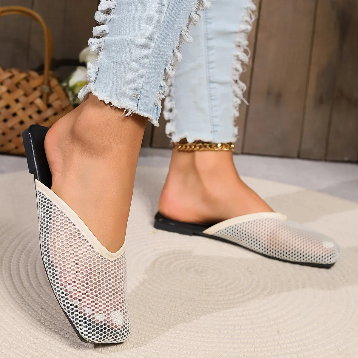 Summer Women Slippers Sexy Mesh Mules Indoor Home Slides