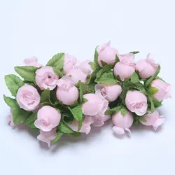 Set of 12 Mini Silk Rose Bouquets for Decorative Crafts and Home Décor (Pink)