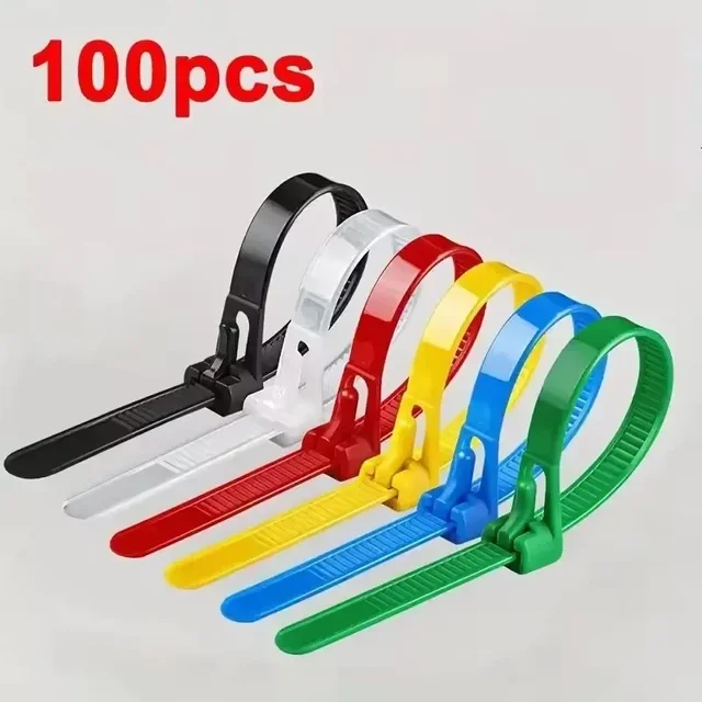 100 Reusable Cable Ties, Cable Lock Loop Nylon Ties Removable, Recyclable, Mixed Colours, Black, White 6