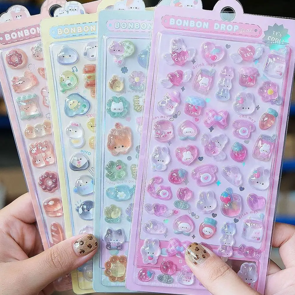 Cartoon 3D Relief Sticker Crystal diamond Jelly Stickers Children Girls DIY Handbook Scrapbook Stickers Phone Case Decoration