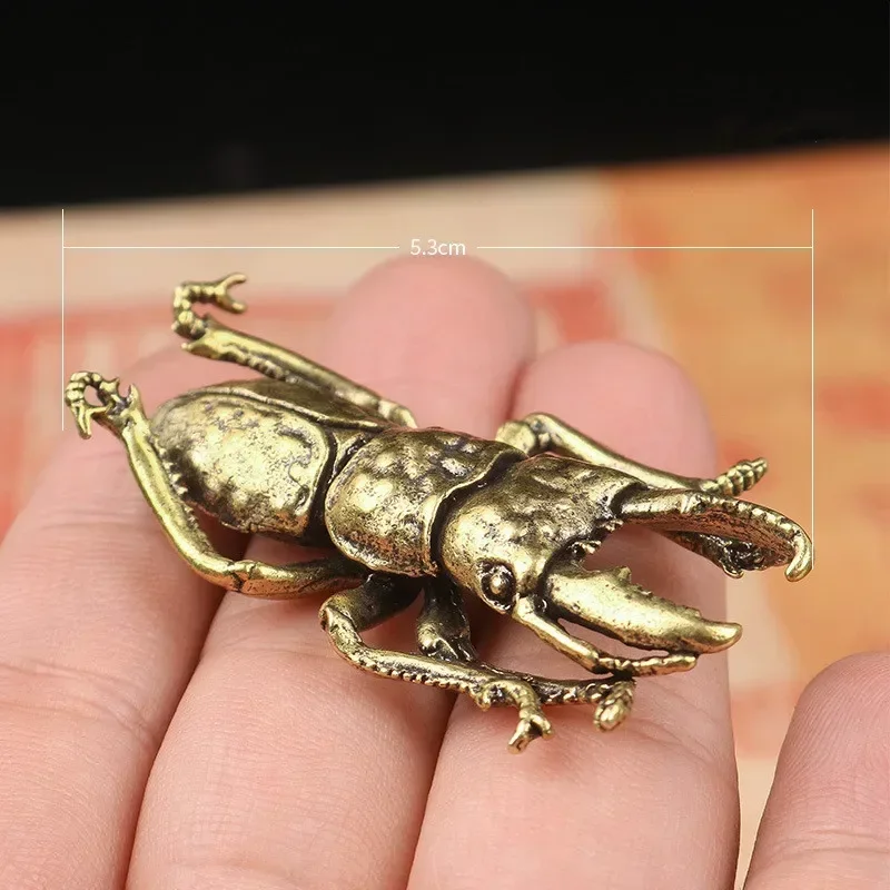 Solid Brass Beetle Ornaments Creative Unicorn Fairy Simulation Copper Insect Tea Pets Hand-played House Table Gift