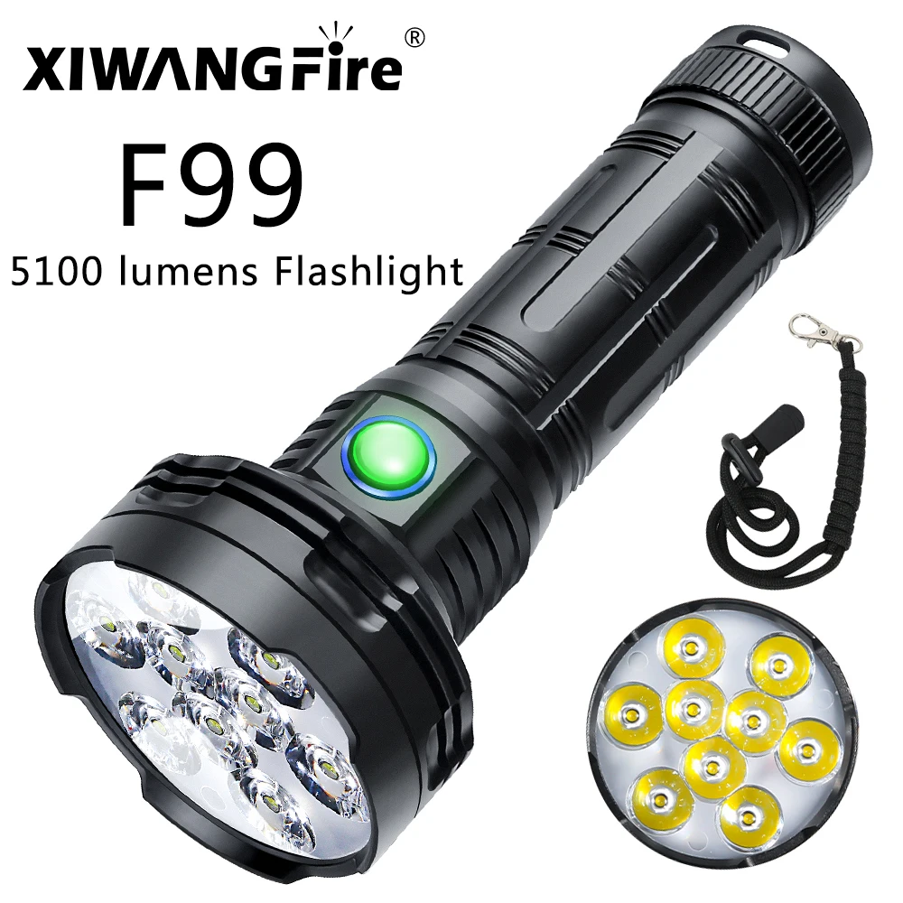 

XIWANGFIRE F99 LED Flashlight Powerful 5100lm 32850 Battery Lanterna USB C Rechargeable Torch Outdoor Camping Light