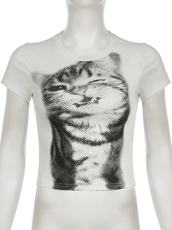 Harajuku Animal Print Crop Basic White