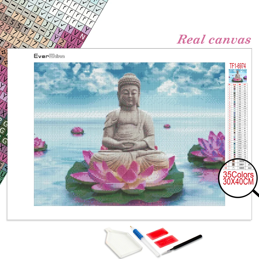 EverShine Full Kits Diamond Painting Buddha Stone Diamond Embroidery Religion Icon Mosaic Art Lotus Zen Decoration