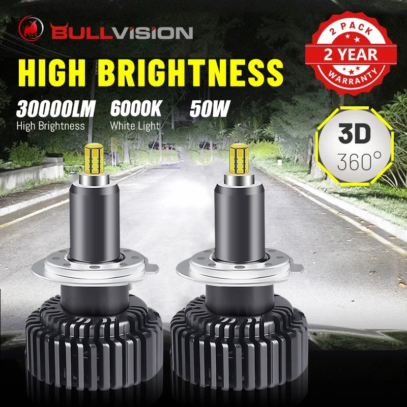 LED H7 9012 HIR2 H1 H11 H8 9005 9006 HB3 HB4 Headlight 30000LM 4300K 6000K 360 Degree CSP Chip High Low Beam Canbus No Error