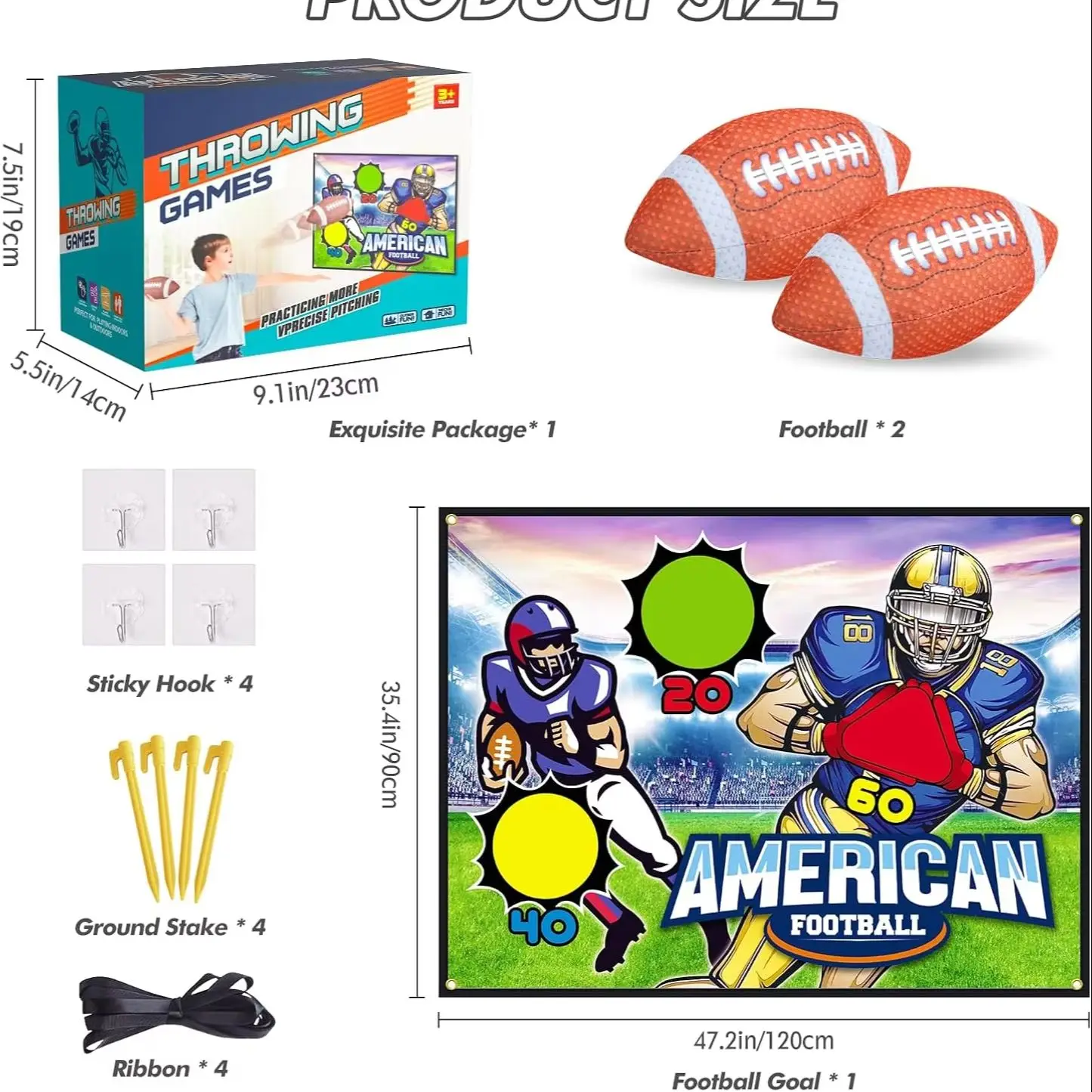 VATOS Rugby Football Toss Target Games with 2 Soft Footballs Indoor Outdoor Hanging Football Goal Throw Game Toy for Boys Girls 6