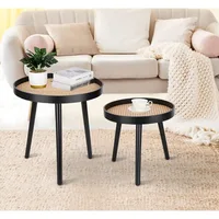Rattan Round Side Table, Black Small End Table, Accent Table, Modern Boho Bedside, Mid-Century Patio Side 2