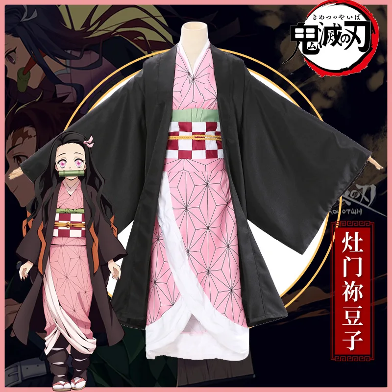 

Anime Demon Slayer Kamado Nezuko Cosplay Kimetsu no Yaiba Costume Kimono Uniform Clothes Props Set For Comic-Con Parties