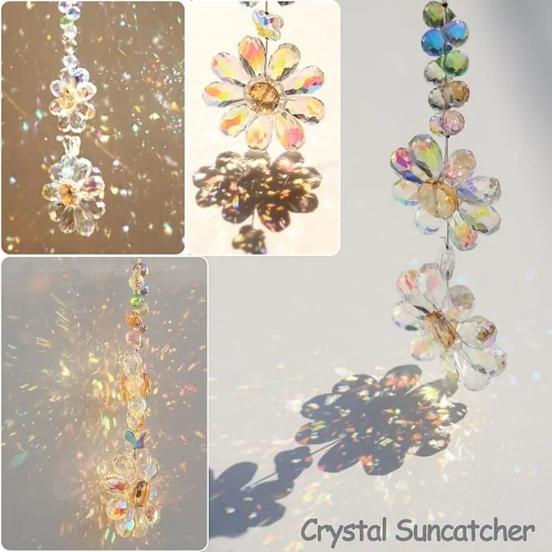 Crystal Flower Suncatcher Window Hanging Ornament Rainbow Maker Sun Catcher Indoor Outdoor Patio Garden Decor Crystal Gift