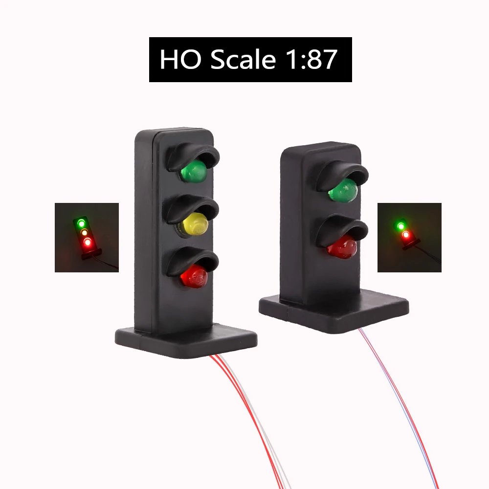 

HO Scale 1:87 Railway Traffic Signal Lamp Model 3V Led Lights Diy Sand Table Rail Scene Layout Materials Diorama Kits 3Pcs/Lot