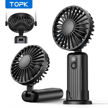 TOPK Portable Mini Fan,2400mAh USB Rechargeable Hand Neck Fan 3in1 Personal Electric Fan Standing Fans for Room Camping Foldable 1