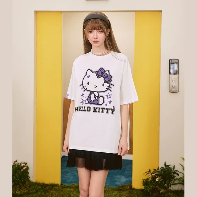 Kawaii Sanrio Hello Kitty T-shirt Cute Anime Cartoon Pure Cotton Short  Sleeve Sweat Uptake Comfortable Sports Top Holiday Gifts
