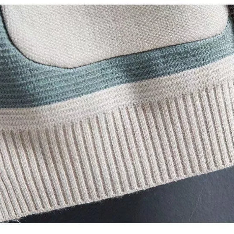 Autumn Winter New Temperament Versatile Fashion Men's Clothing Splice Pockets V-neck Long Sleeve Oversize Solid Color Sweater
