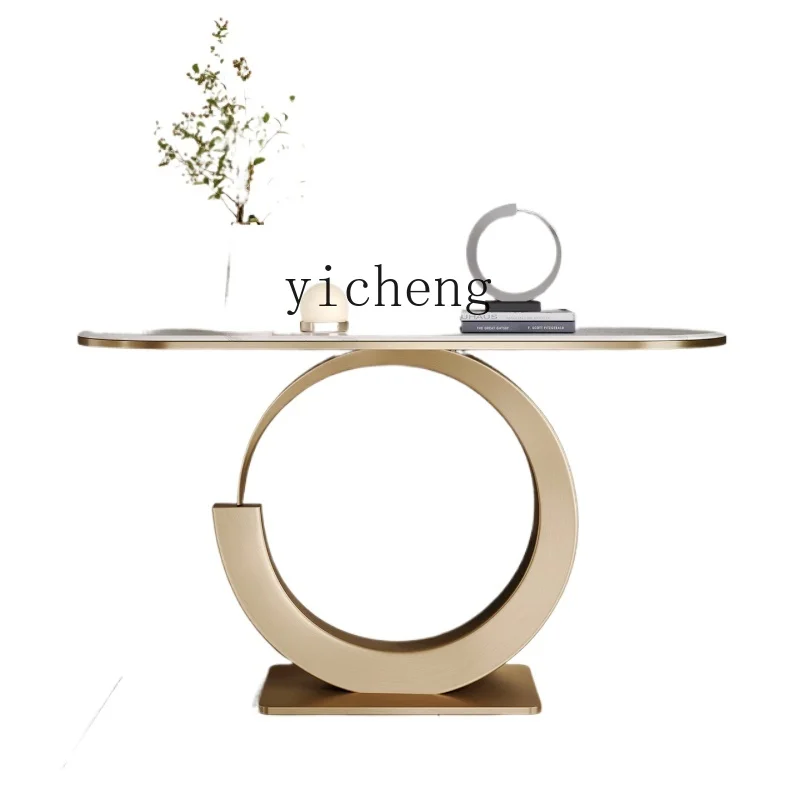 

XL Home Entrance Villa Living Room Stainless Steel Integrated Wall a Long Narrow Table Stone Plate Console Tables