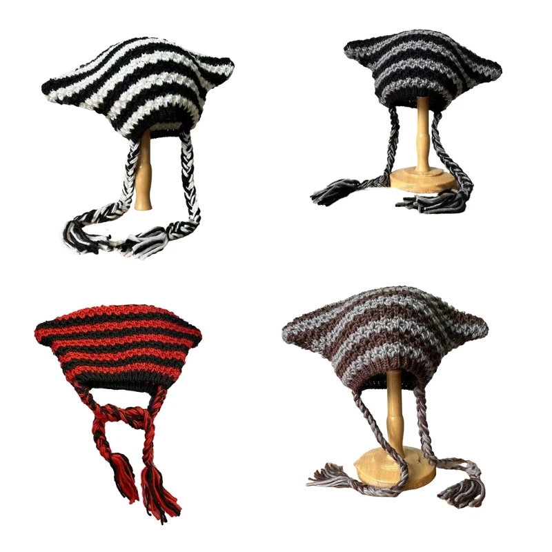

Зимняя милая вязаная шапка с ушками, вязанная крючком шапка-бини, женская вязаная шапка с длинными кисточками, пуловеры ручной