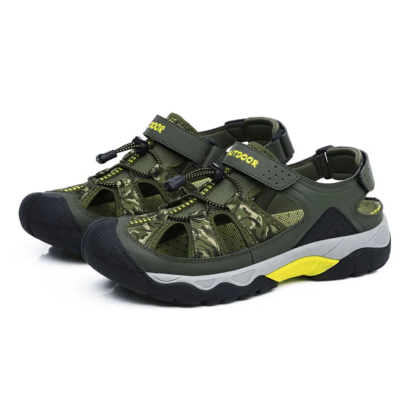 

Summer PU Men Sandals Outdoor Beach Anticollision Non-slip Wearproof Lightweight Comfortable Hiking Handmade Sewing Size 38-48