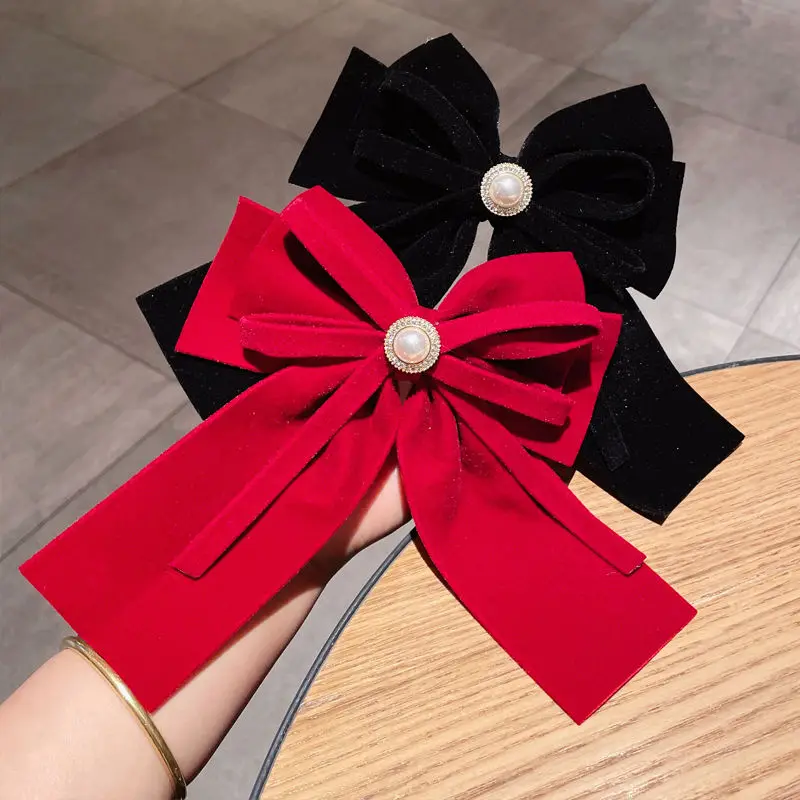 Fashion Solid Color Velvet Hair Clip Big Bowknot Hairpins Women Elegant Barrette Girls Ponytail Headwear Hair Accessories