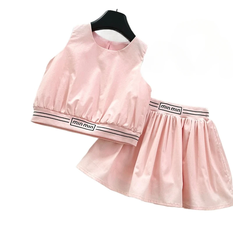 Girls' Suit Summer Korean Version Sleeveless Lovely Vest Top + Short Skirt Two-piece Set Girl Clothes kids clothing set girls clothing set