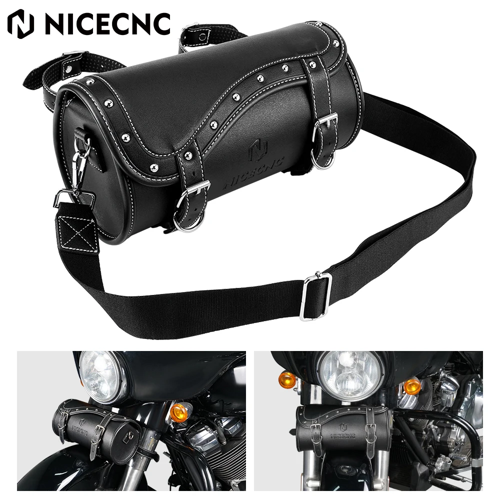 NICECNC Leather Front Fork Bag Motorcycle Waterproof Handlebag